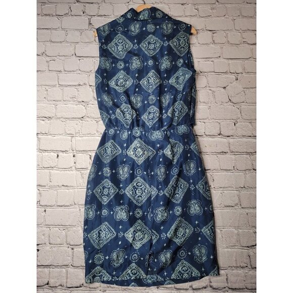 Evan Picone 100% Silk Blue Geometric Print Cutout Middle Collared Dress Size 10 - Picture 9 of 15